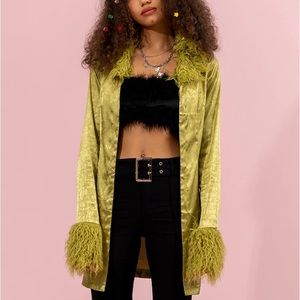 Green Fur Collar Long Coat